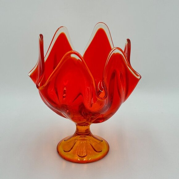 Vintage Viking Epic Swung Glass Handkerchief Vase Amberina 6 Petal Pedestal - Picture 1 of 10